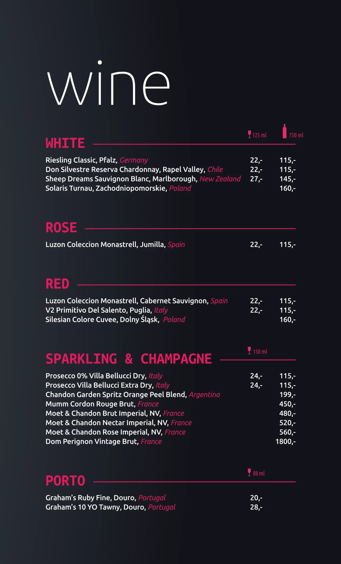 Wine menu